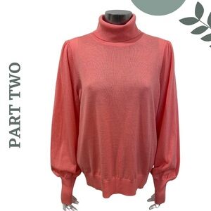 Part Two Elegant Balloon Sleeve Turtleneck Lightweight Wool Sweater Size XL